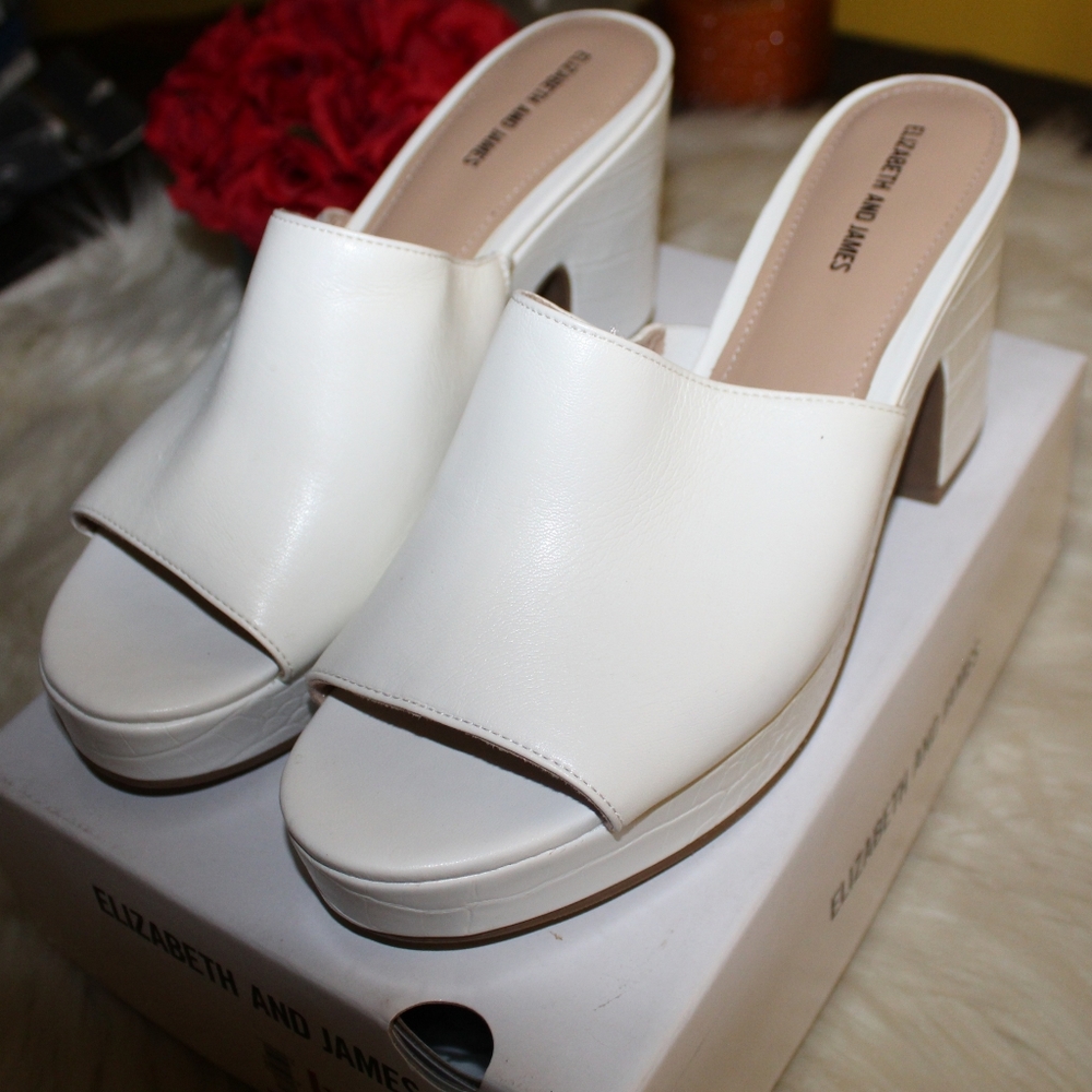 Elizabeth & James Chic White Faux Leather Open Toe Platform Clogs Mules Heels - Picture 3 of 16